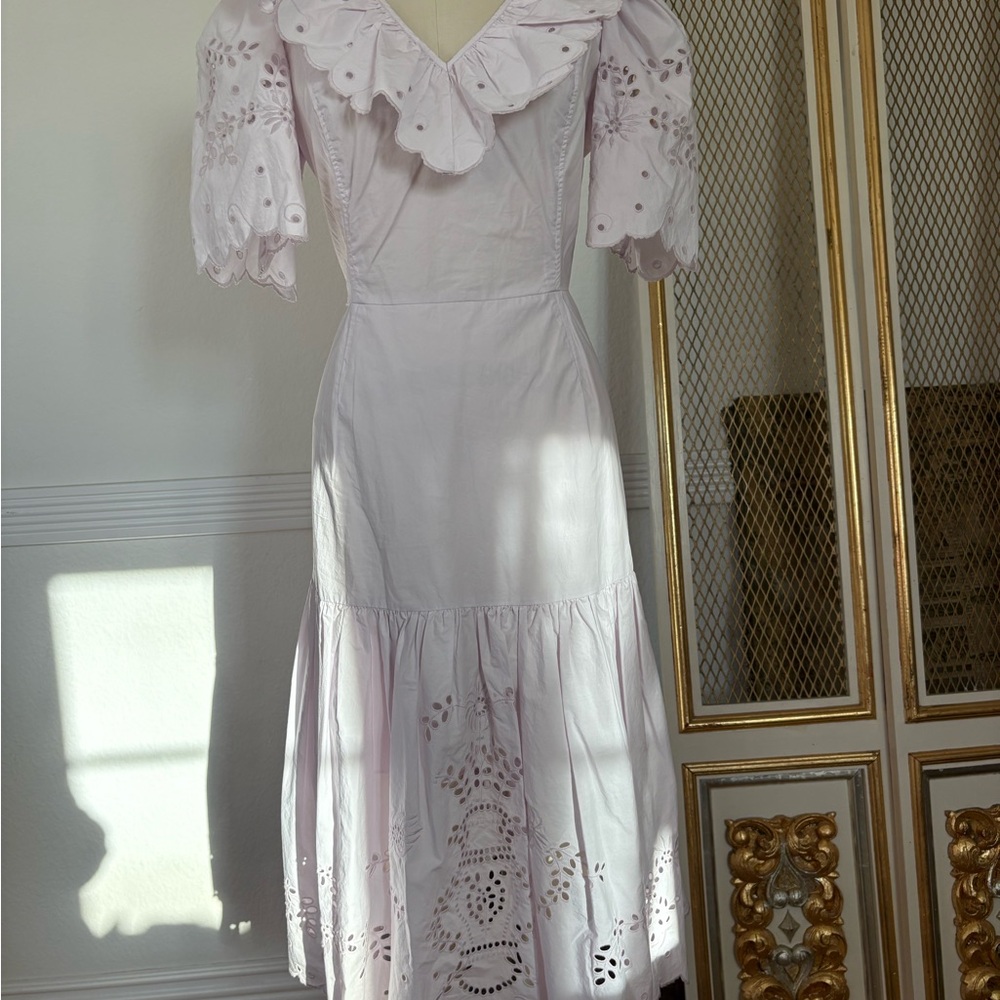 La Vie Rebecca Taylor Eyelet Ruffle Midi Dress – Lavender XL (Fits Like M)